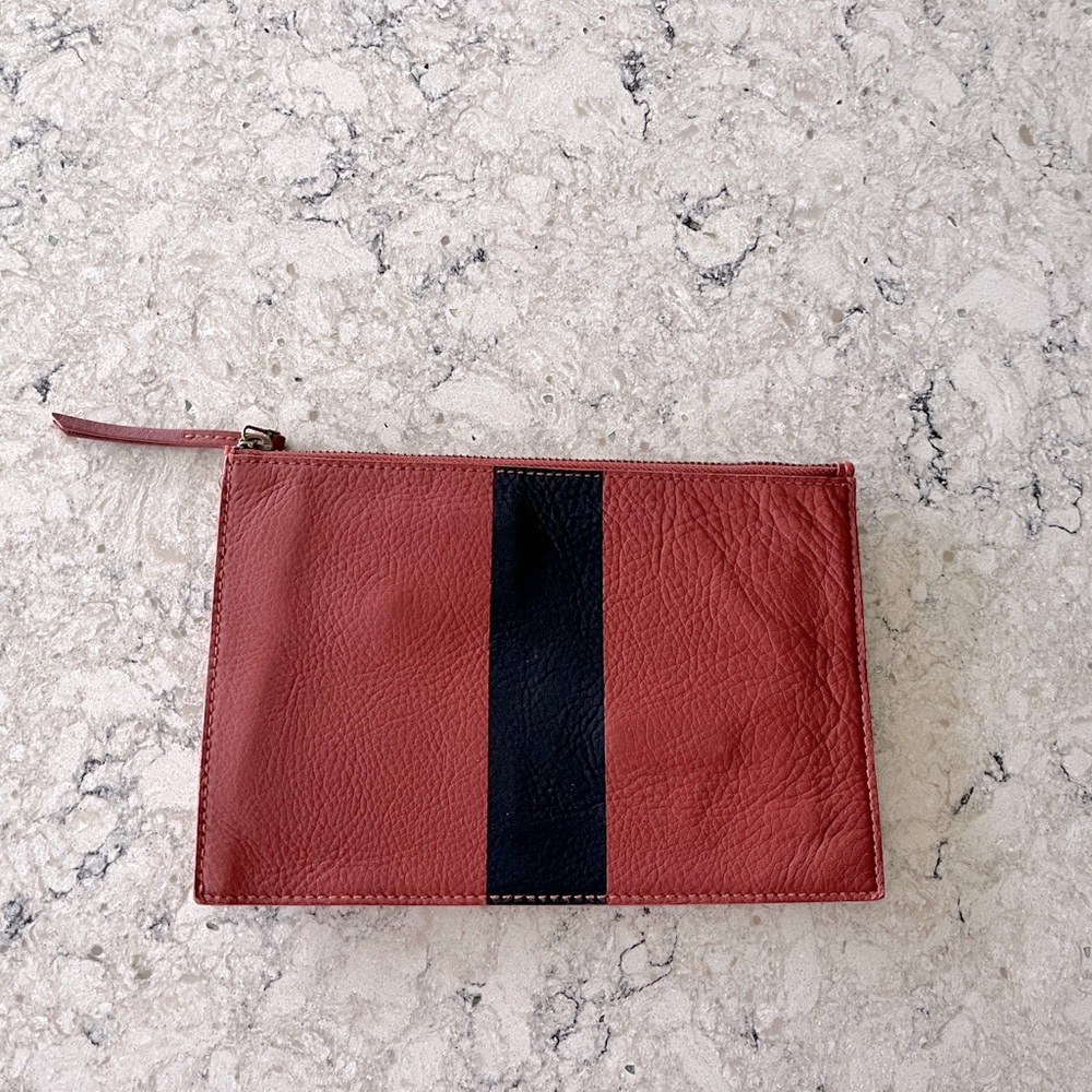 Madewell Paintstripe brown black leather clutch bag